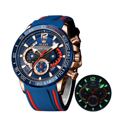 OLEVS Montre Homme Original Quartz avec Bracelet en Caoutchouc 9936 - Robustesse et Style