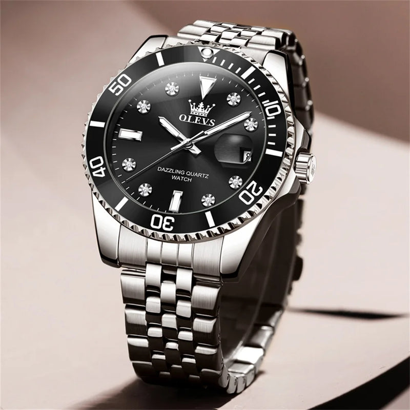 Montre Homme OLEVS Originale Quartz Étanche - 100% Acier Inoxydable 9808 40mm