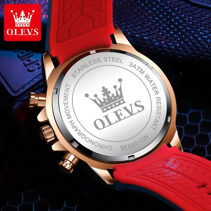 OLEVS Montre Homme Original Quartz avec Bracelet en Caoutchouc 9936 - Robustesse et Style