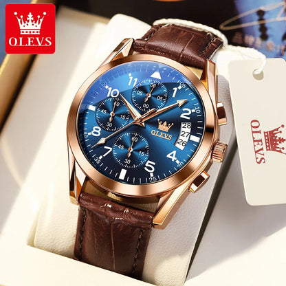 OLEVS Montre Homme Originale Quartz Étanche - Acier Inoxydable et Cuir 2878 41 mm