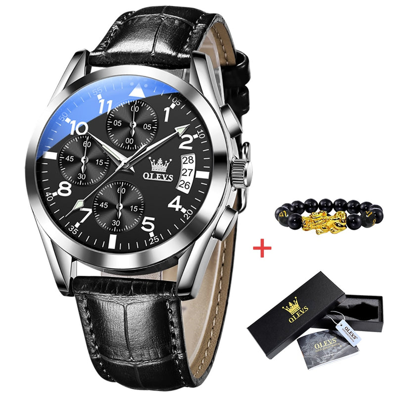 OLEVS Montre Homme Originale Quartz Étanche - Acier Inoxydable et Cuir 2878 41 mm