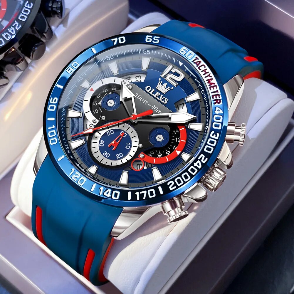 OLEVS Montre Homme Original Quartz avec Bracelet en Caoutchouc 9936 - Robustesse et Style