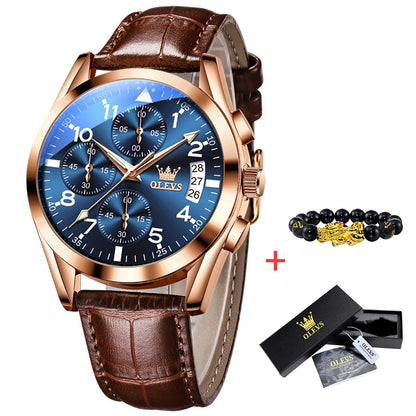 OLEVS Montre Homme Originale Quartz Étanche - Acier Inoxydable et Cuir 2878 41 mm